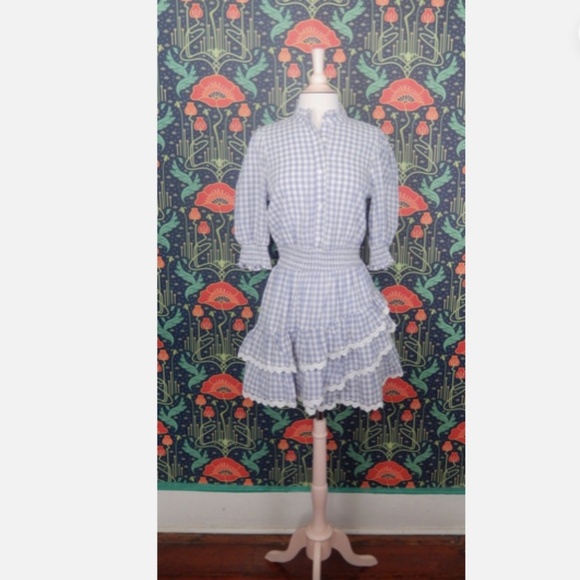 The Shirt Rochelle Behrens Brigitte Blue White Gingham Mini Dress - Picture 2 of 8